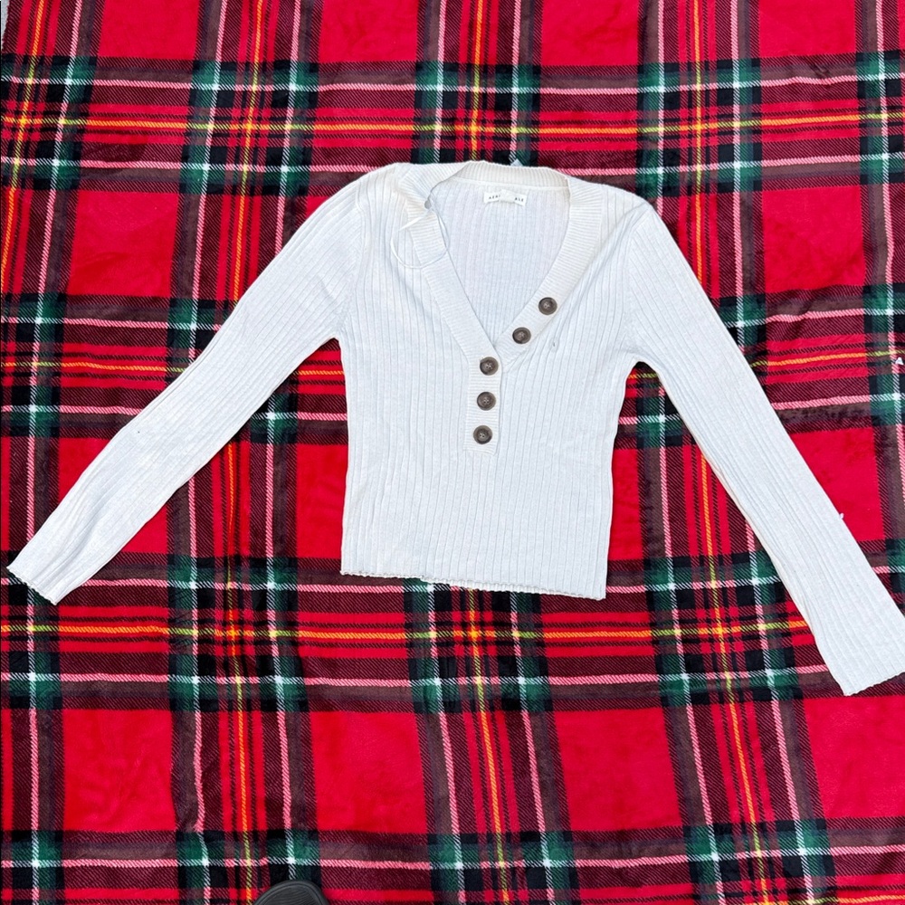 Aeropostale White Ribbed Button-Up Jacket